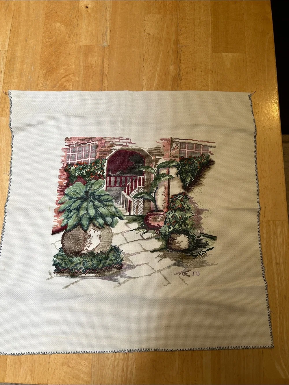 Vintage-Inspired Green and Red Needlepoint Wall Art